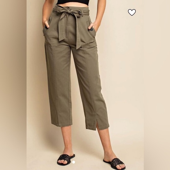 Gilli Straight Leg Women’s Pants Capri With Belt High Waisted Size M - Olive - Picture 3 of 16
